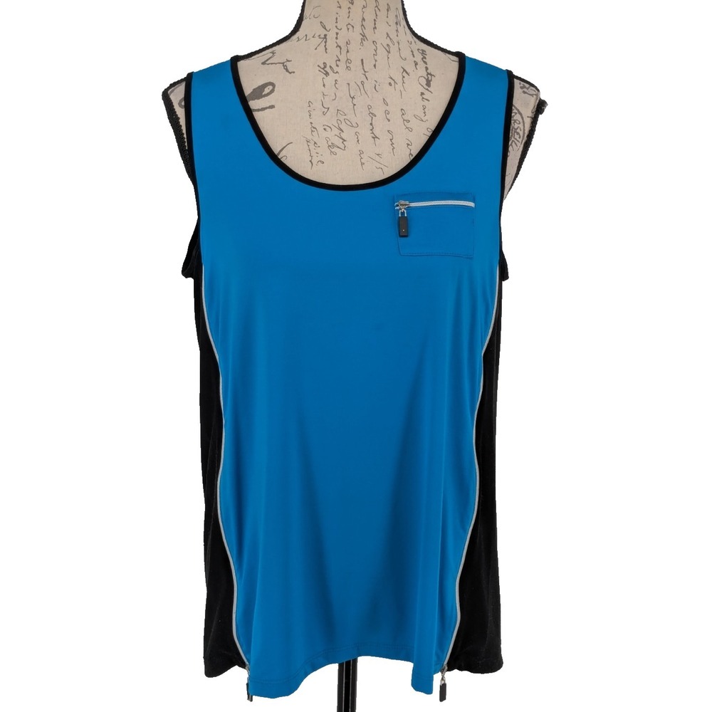 JAMIE SODOK Tank Top MEDIUM Blue Black Colorblock Stretch Two Side Zippers Nice